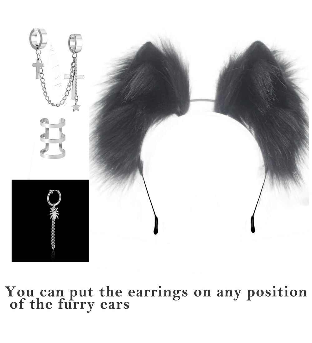 1950 Cat Fox Wolf Ears Headband，Furry Ears Wolf Ears Cosplay Costume - Picture 2 of 8